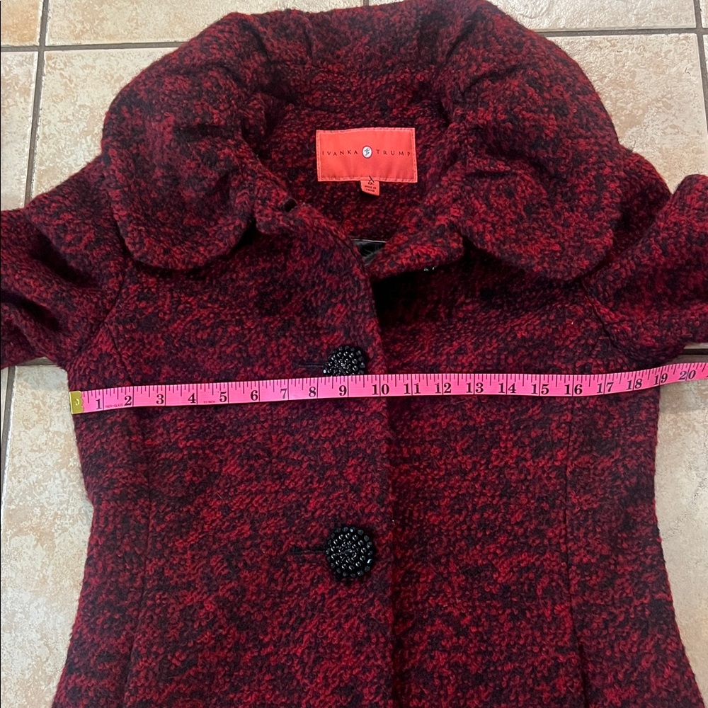 Ivanka Trump Red Burgundy & Black Pea‎ Coat Jacket, Sz Medium - Picture 6 of 7